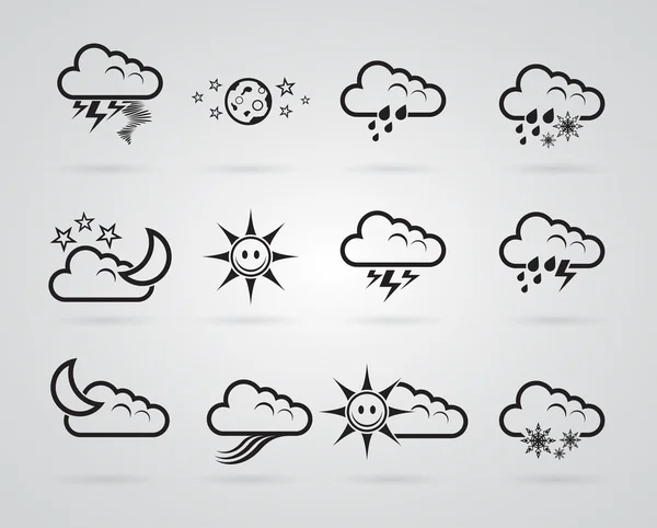 Set di diverse icone meteo grigie — Vettoriale Stock