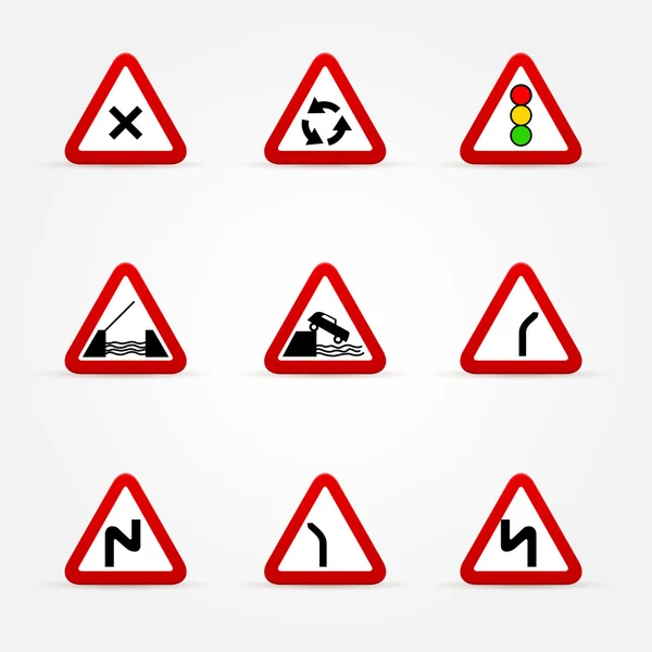 Set of traffic signs - warnings — Stock Vector