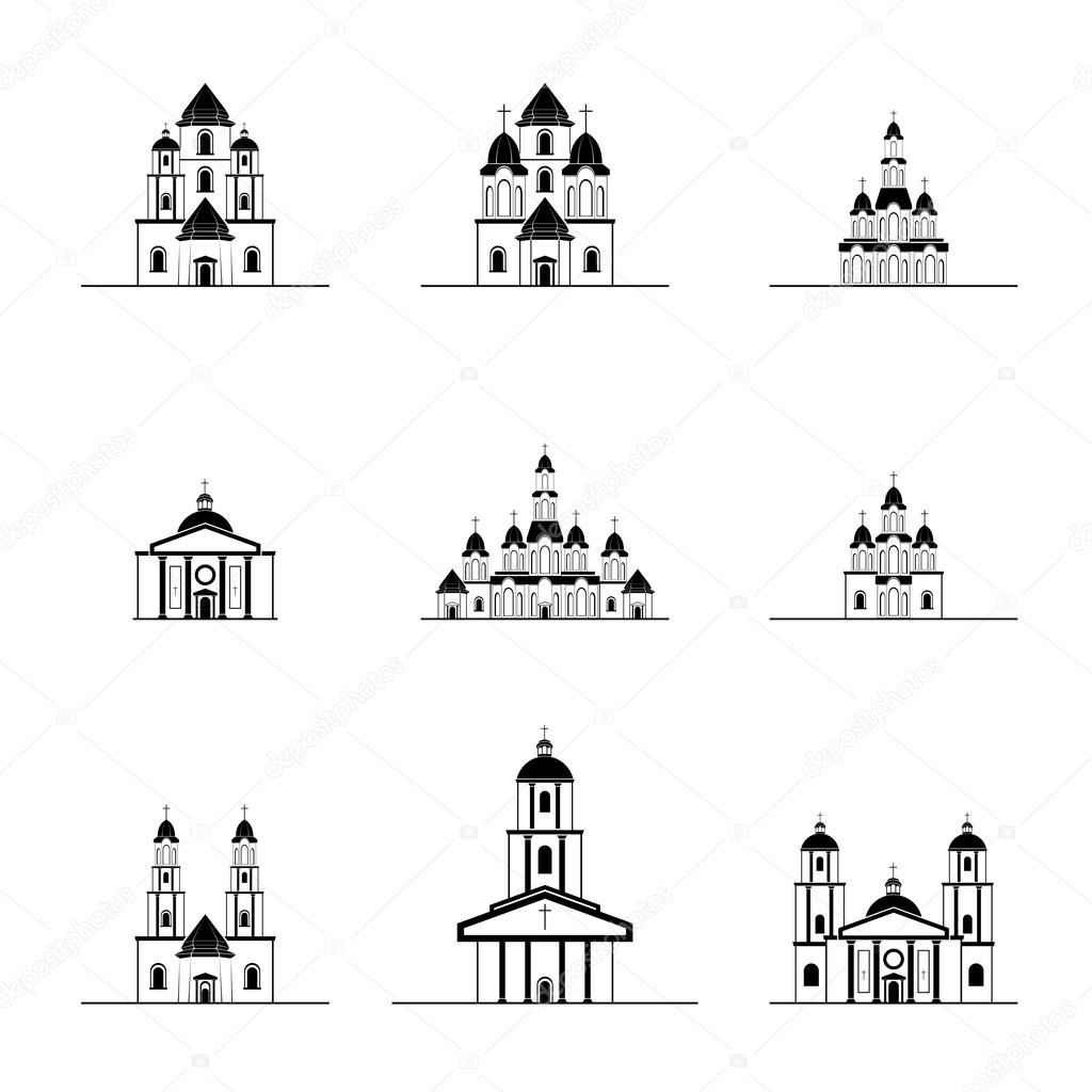 silhouettes of different churches