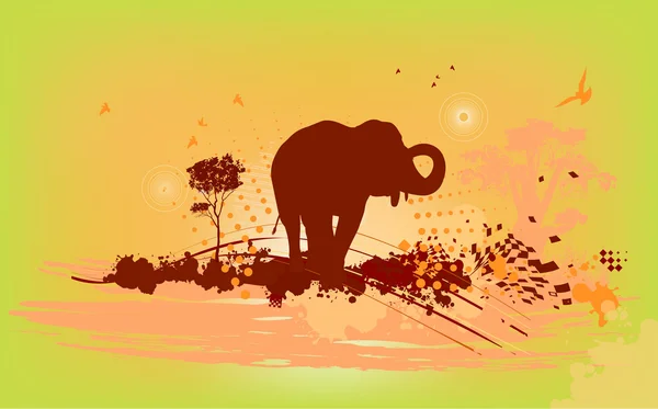 Background from elefant and birds — Stock Vector
