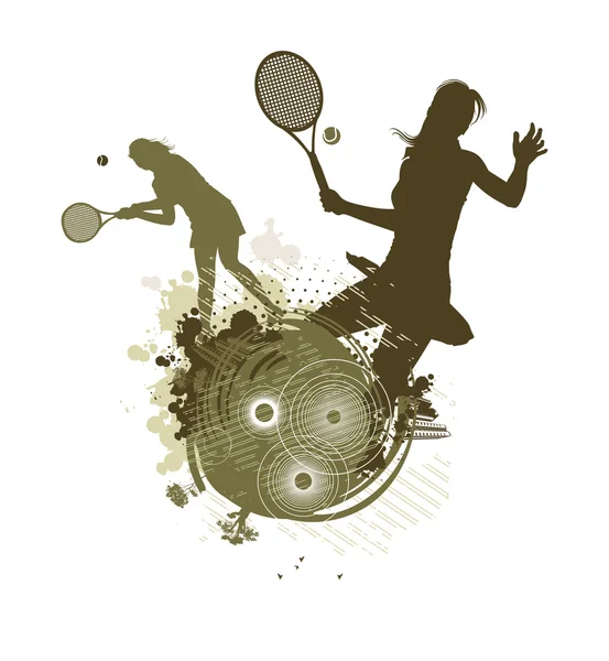 Tennis girl silhouettes — Stock Vector