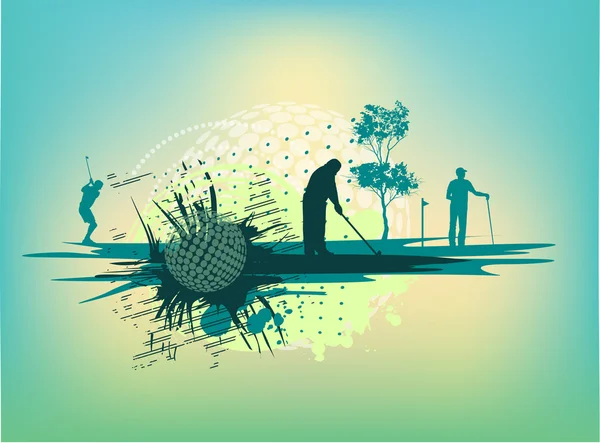 Silhouettes de golf en fond cyan — Image vectorielle