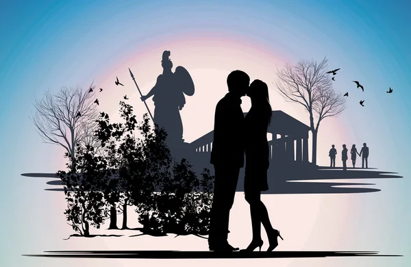 Embrasser couple en Grèce — Image vectorielle