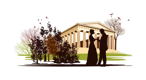 Couple in love in the park of Greece — Stock Vector