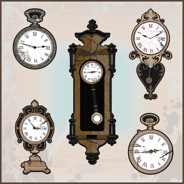 Collection of retro clocks — Stock Vector