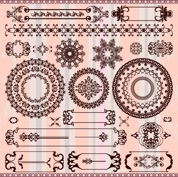 Collection of vintage floral pattern elements — Stock Vector