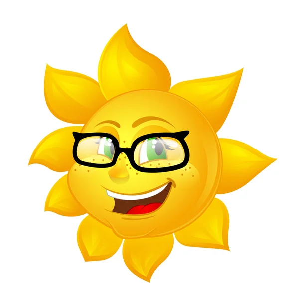 Розумне мультяшне сонце в окулярах — стоковий вектор