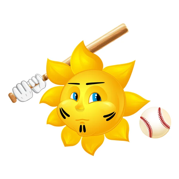 Dessin animé soleil joue au baseball — Image vectorielle