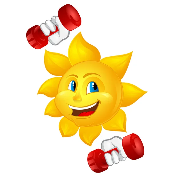 การ์ตูนดวงอาทิตย์กับ dumbbells — ภาพเวกเตอร์สต็อก
