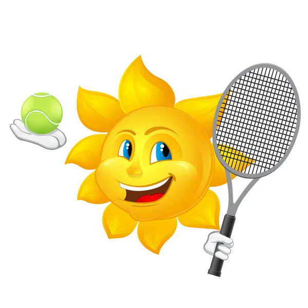Çizgi film güneş tenis oynuyor — Stok Vektör
