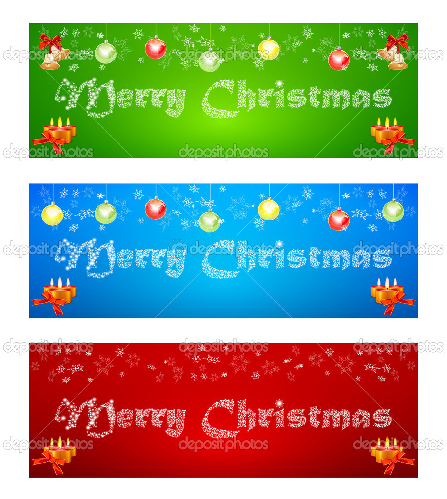 Merry Christmas banner on different backgrounds with elements of
