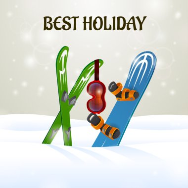 ile Kayak Gözlükleri Kayak ve snowboard kar arka plan üzerinde