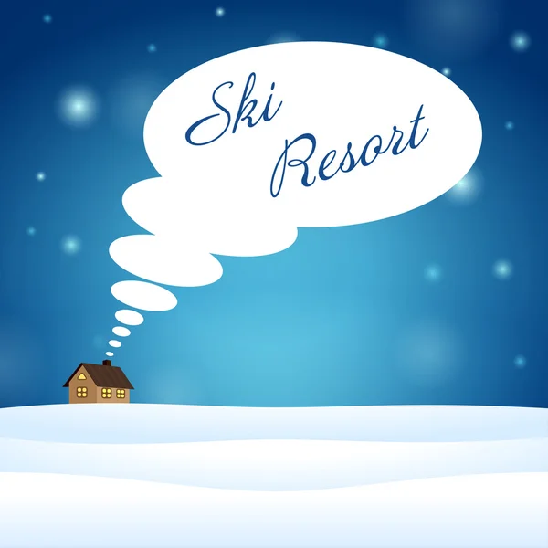 Solo casa en la nieve pensar en la estación de esquí — Vector de stock