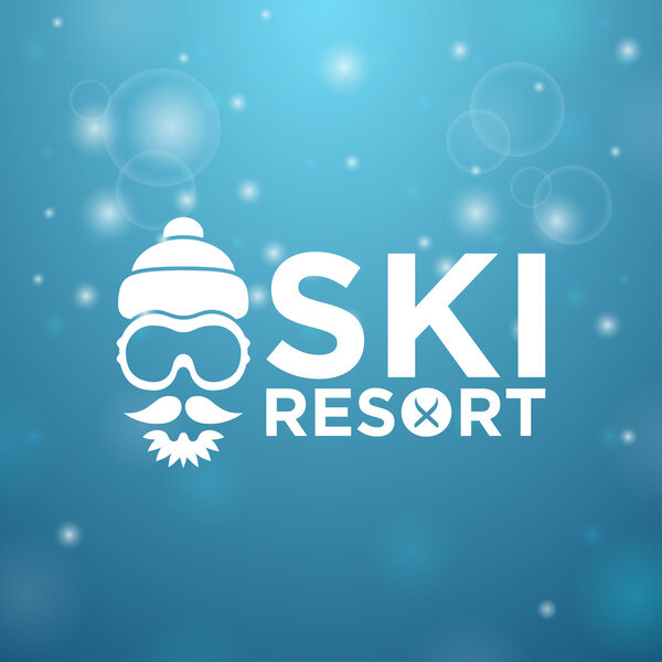 Face with ski goggles, beard and mustache on blue background