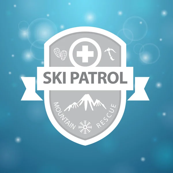 Logotype sauvetage de patrouille de ski de montagne sur fond bleu — Image vectorielle