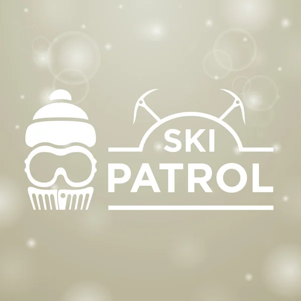 Logotype ski patrol on gray snow background — Stock Vector