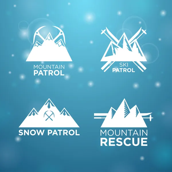 Logotype ski, mounrain and snow patrol with mounrain rescue — Stock Vector