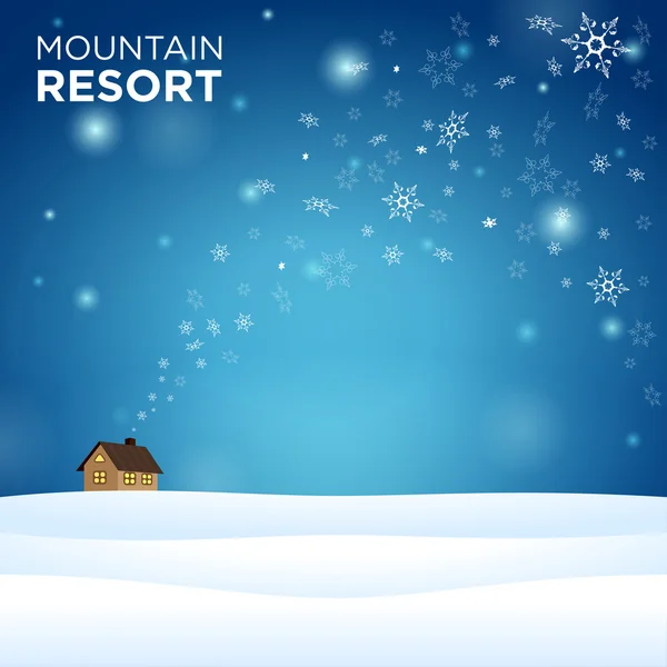 Mountain resort alone hous on snow — Stock Vector