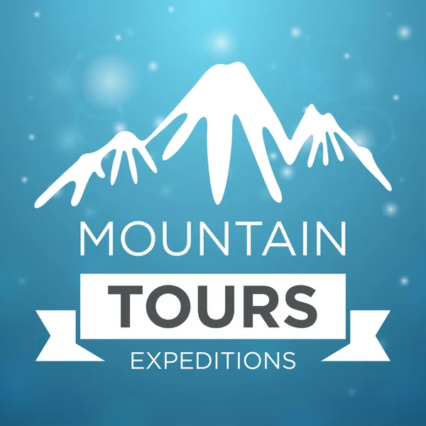 Escursioni in montagna spedizione su sfondo blu — Vettoriale Stock