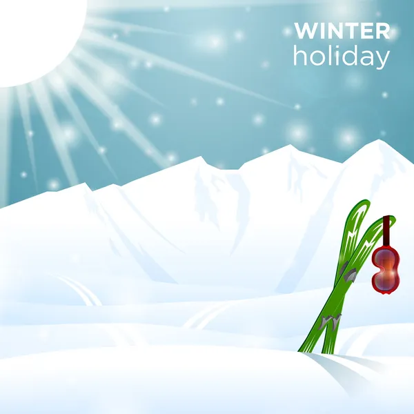 阳光灿烂的冬天假日滑雪护目镜上滑雪 — 图库矢量图片