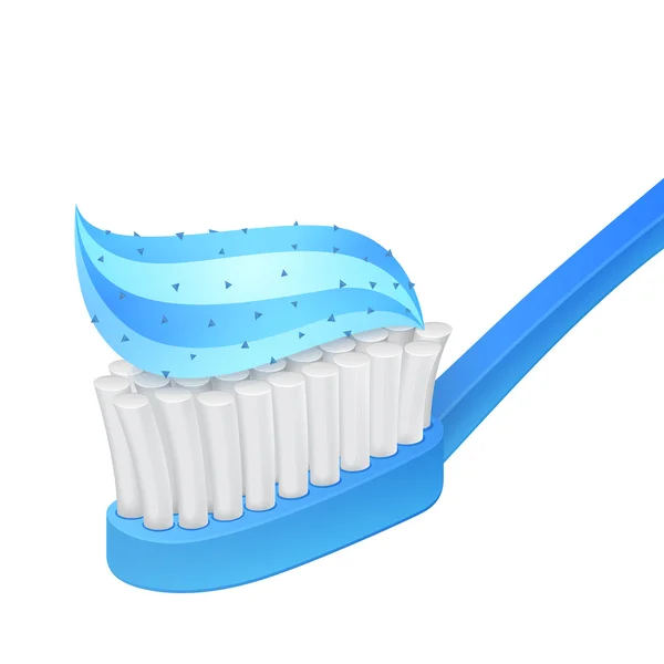 Синяя зубная щетка и отбеливающая зубная паста — стоковый вектор