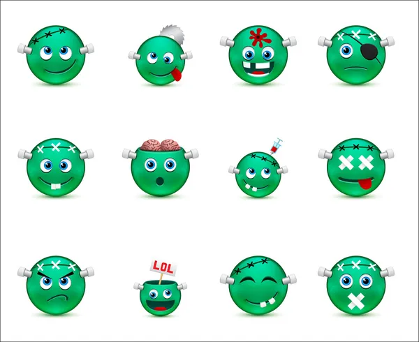 系列的绿色表情符号样式僵尸 — 图库矢量图片