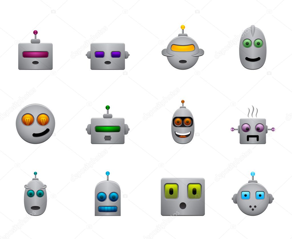 funny retro robots smilies set with colour faces