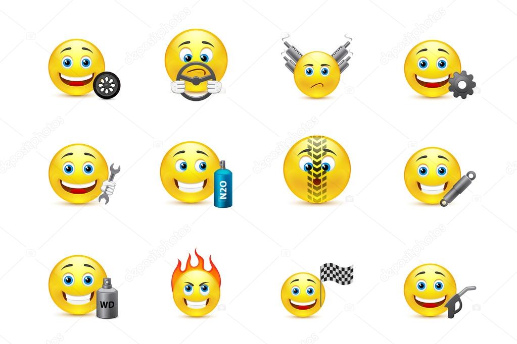 racing equipment smiles icons set