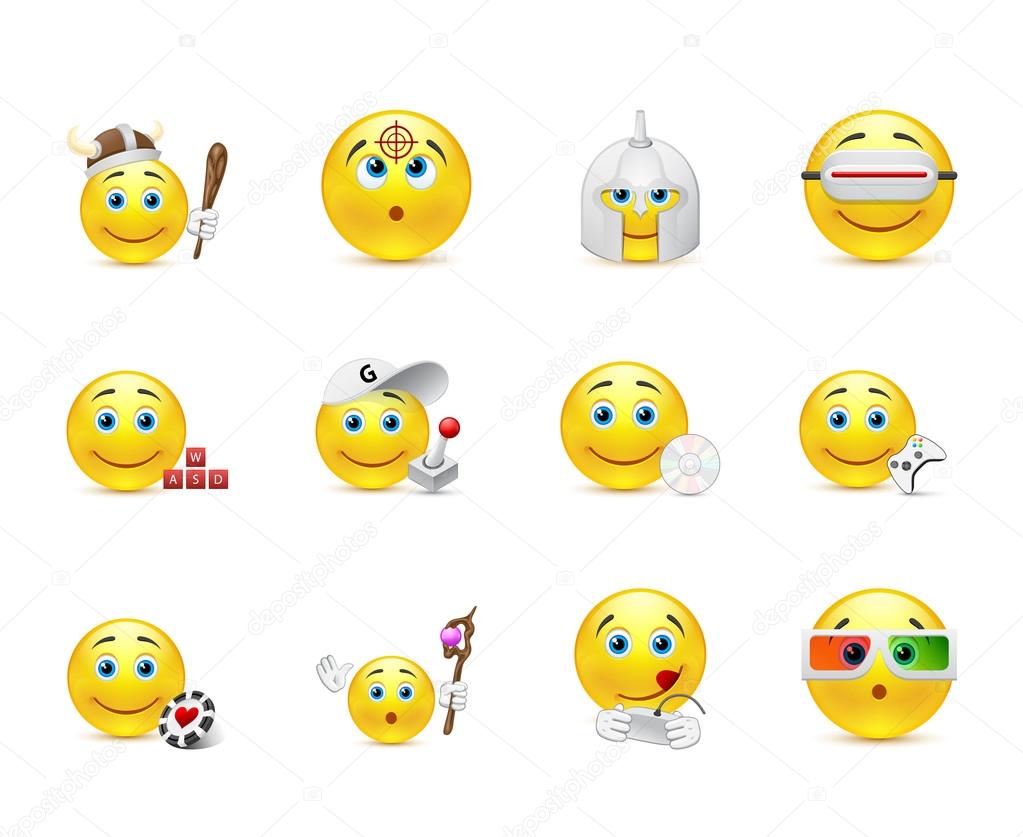 vector set of smiles in the games category