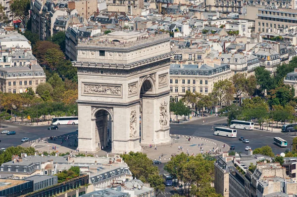 Aerial View Paris Eiffel Tower Sunny Day Summer Arc Triomphe — Stock Photo, Image