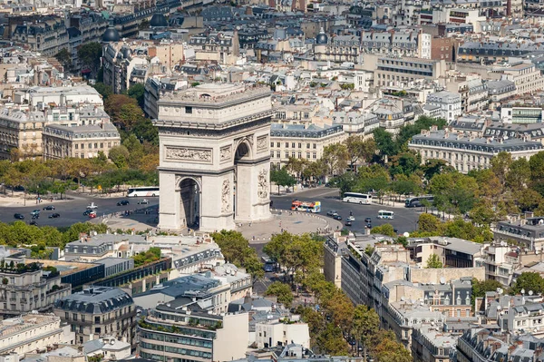 Aerial View Paris Eiffel Tower Sunny Day Summer Arc Triomphe — Stock Photo, Image