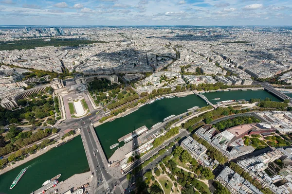 Aerial View Paris Eiffel Tower Sunny Day Summer River Seine — Stock Photo, Image