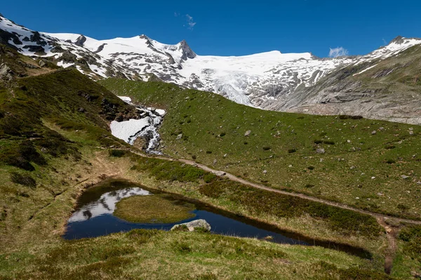 奥地利阿尔卑斯山中的小池塘 Auge Gottes 和冰川 夏天阳光灿烂 — 图库照片