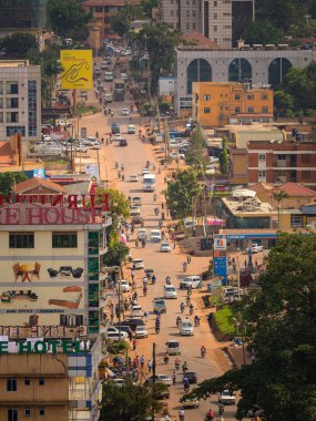Kampala, Uganda - May 20, 2022: Busy street in Kampala in June, aerial view
