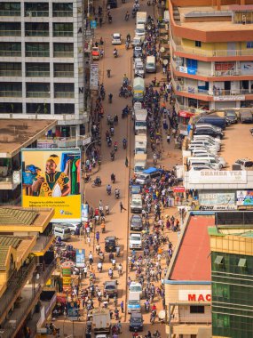 Kampala, Uganda - May 20, 2022: Busy street in Kampala in June, aerial view