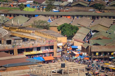 Kampala, Uganda - May 20, 2022: Busy street in Kampala in June, aerial view
