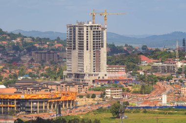 Kampala, Uganda - May 20, 2022: Construction work in Kampala in June, big house