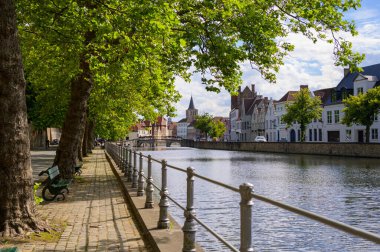 Brugge, Belgium - July 4, 2022: Langerei on a sunny day in summer