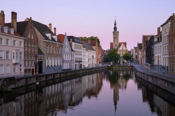 Brugge, Belgium - July 4, 2022: Langerei canal at dawn in summer