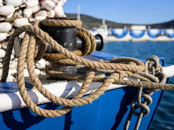 Closeup Rigging Fisher Boat Sunny Day — Zdjęcie stockowe