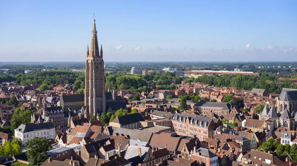 Aerial View Bruges Belfry Rooftops Church Sunny Day Summer — Foto Stock