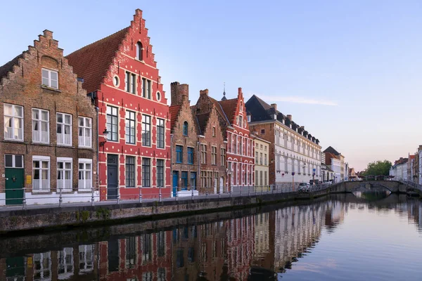 Brugge, Belgium - July 4, 2022: Langerei canal at dawn in summer