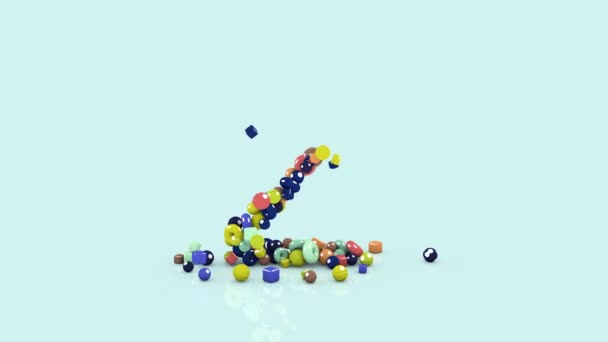 Animation Colored Objects Colorful Number Two Falling Shapes High Quality — Stock Video