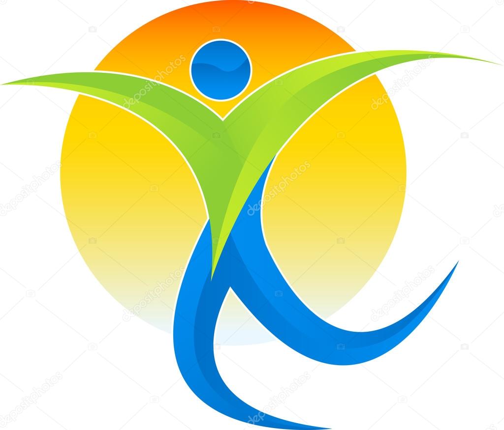 Illustration art of a active man logo with sun on white background