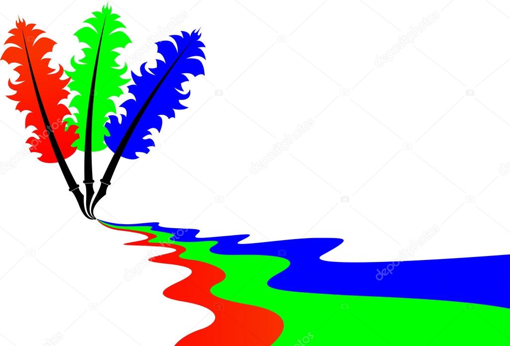 Illustration art of RGB ink feather on isolated background