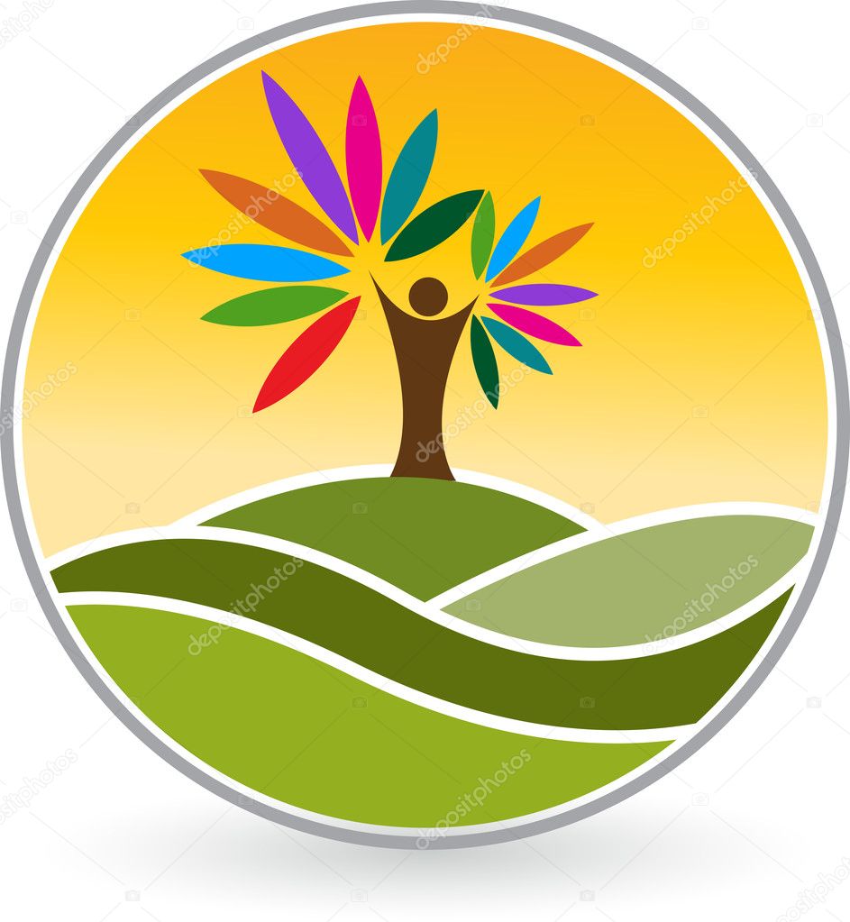 Illustration art of a human tree logo with isolated background