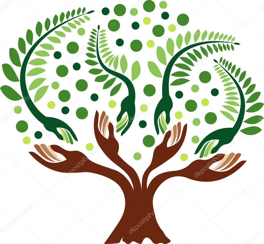 Illustration art of a hand tree logo with isolated background