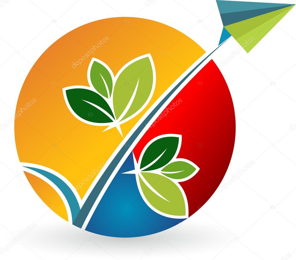 Illustration art of a globe leaf logo with paper fly logo