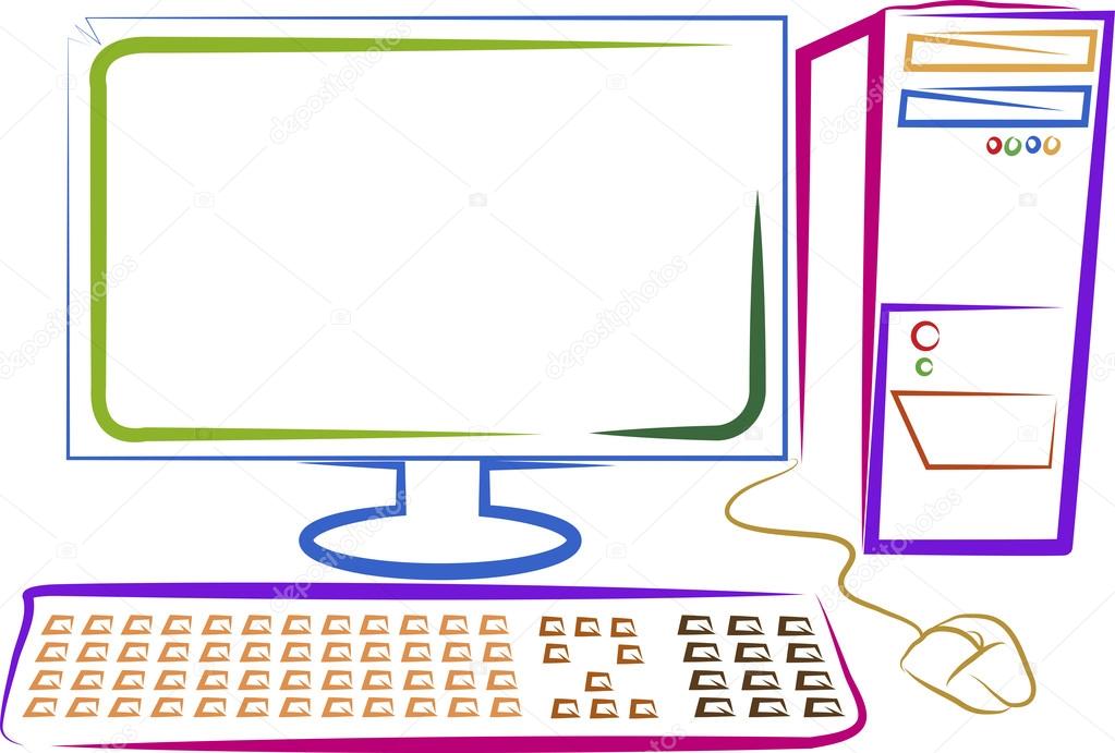 Illustration drawing of a art computer logo with isolated background