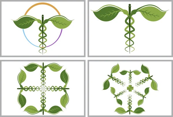 Logotipos de caduceo a base de hierbas — Vector de stock